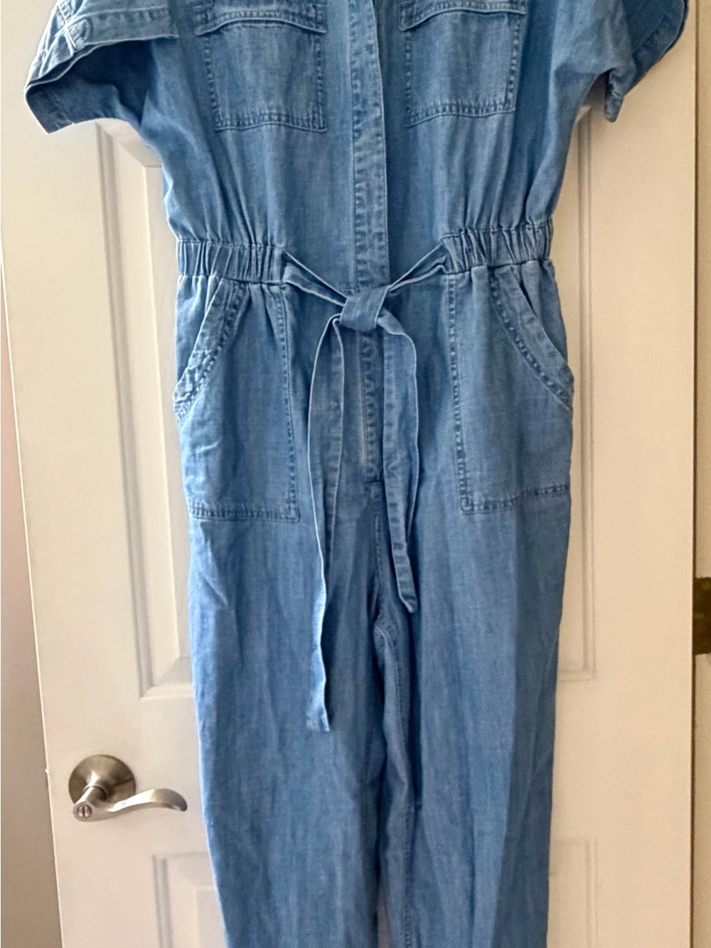 Universal Thread Light Blue Denim Utility Jumpsuit with Tie Waist